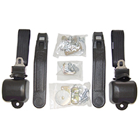 47-55 1st Series Bench Seat Belts, Black 3 Point Retractable Push Button