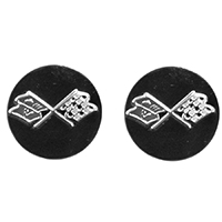 47-59 Universal Seat Belt Emblem, Round Black W/ Cross Flags