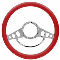 Billet Aluminum Steering Wheel, Retro Style Red Leather