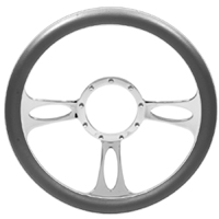 Billet Aluminum Steering Wheel, Shadow Style Gray Leather