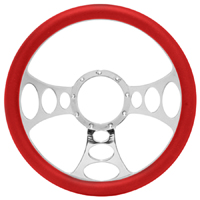 Billet Aluminum Steering Wheel, Bandit Style Red Leather