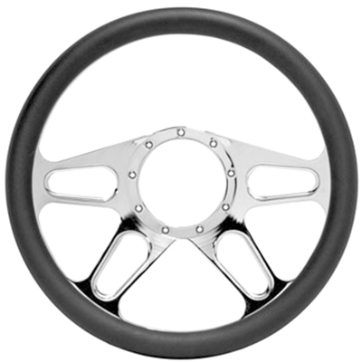Billet Aluminum Steering Wheel, Tracker Style Black Leather
