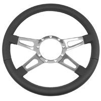 Volante Steering Wheel, Black Leather 4 Spoke w/ Slots