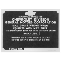 47-49 Chevrolet Door Post I.D. Plate, Black on Aluminum
