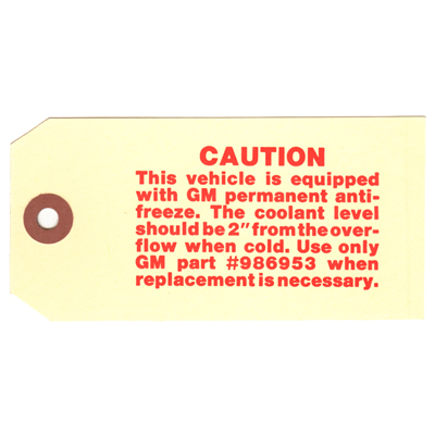 60-67 Radiator Coolant Tag (2