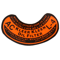 47-54 Oil Filter Can Decal, AC Kleer Kleen, Orange and Black