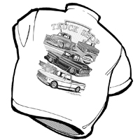 Truck Shop T-Shirt, 4 Trucks Stacked, White Large