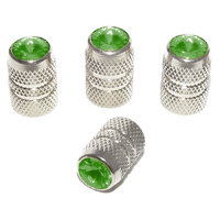 Valve Stem Caps Set, Chrome w/ Green Jewel Insert, 4 pcs.