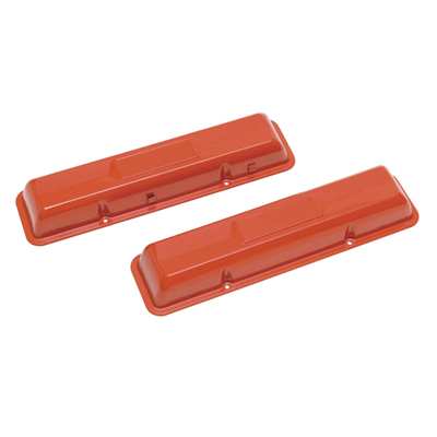 60-67 Chevrolet Small Block Car, Early Style Valve Covers Painted Orange, Pair