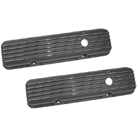 60-72 Chevrolet Small Block Car Black Finned Cast Aluminum Valve Covers, Pair