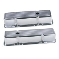 60-72 Chevrolet Small Block Car Ball-Milled Tall Polished Aluminum Valve Covers, Pair