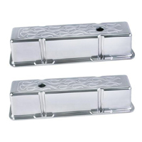 Chevrolet Small Block Polished Aluminum Valve Covers with Flames, Tall, Pair