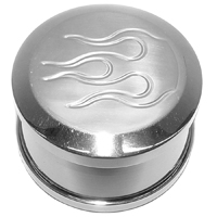 Polished Aluminum Breather Cap, Push in w/ Flames