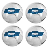 54 1/2 Ton Chevrolet Stock Hub Cap Set, Polished Stainless Steel w/ Blue Painted Bowtie, Set of 4