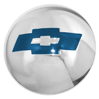 54 1/2 Ton Chevrolet Stock Hub Cap, Polished Stainless Steel w/ Blue Painted Bowtie, Each