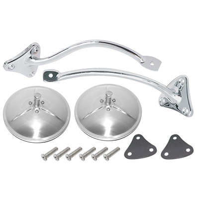 55-59 Exterior Mirror Kit, Stainless Steel Round Mirrors, Chrome Brackets