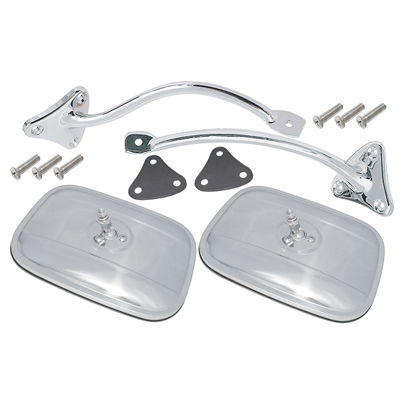 55-59 Exterior Mirror Kit, Rectangular Stainless Mirrors, Chrome Brackets