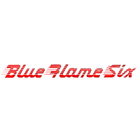 55 Valve Cover Decal, Blue Flame Six, Red on Clear, 6 Cyl.