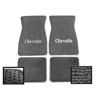 64-67 Chevelle Embroidered Carpeted Color Floor Mats Set Of 4  Each is Produced Using the Same OEM Quality Carpet As Our