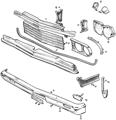 64 Chevelle / El Camino Grill And Front End Molding Kit It Includes, 1 Center Grill, 1 Center Grill Upper Molding, 2 Hea