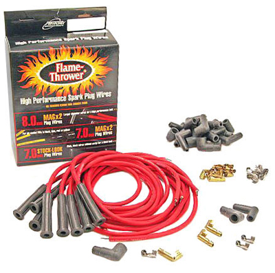 64-74 Chevelle / El Camino V8 Red 8MM Mag x 2 Spark Plug Wire Set Flame Thrower Straight Plug Boots