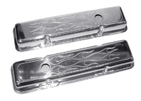 64-86 Chevelle / El Camino Small Block Polished Aluminum Valve Covers With Flames / Short