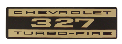 Small Block Valve Cover Decal, 327 Turbo-Fire, Aluminum