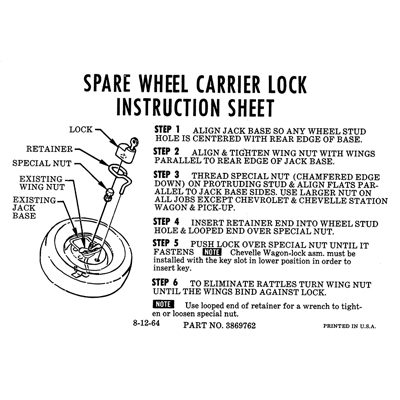 Spare Tire Carrier Lock Instruction Sheet