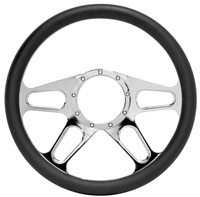 64-87 Chevelle / El Camino Billet Aluminum Steering Wheel, Tracker Style, Black Leather