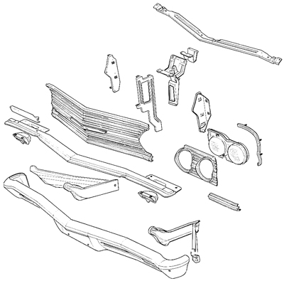 65 Chevelle / El Camino Grill And Froont End Molding Kits Include, 1 Center Grill, 2 Headlight Bezels, 2 Inner Headlamp