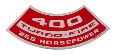 Small Block Air Cleaner Decal, 400 Turbo-Fire 255 Hp