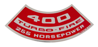 Small Block Air Cleaner Decal, 400 Turbo-Fire 255 Hp