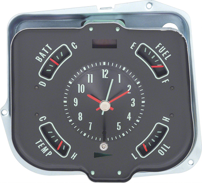 68 Chevelle / El Camino Clock & Gauge Assembly Fuel, Battery, Temp, Oil, & Clock Gauge With Backing Plate
