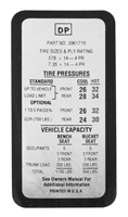 69 El Camino Tire Pressure Decal