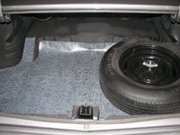 70 Chevelle Trunk Mats Black & Aqua Print Pattern Die Cut From Original Factory Pattern