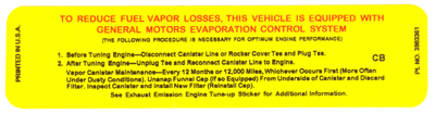 70 Tune-Up Label (CB), 396 & 454 Calif. E71, Evap. Control