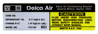 77-78 Air Conditioning Compressor Label (Code 129)