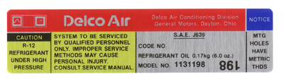 79 Air Conditioning Compressor Label (Code 198)