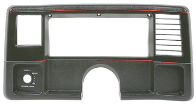 86-87 Chevelle / El Camino Dash Instrument Bezels Black With Red Strip Made For GM Tooling