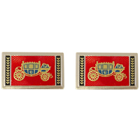 60-72 Seat Belt Buckle Emblem, Gold Coach w/ Red Background. 1 7/16