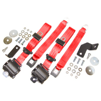 60-66 Seat Belt Set, 3 Pt. Bench Retractable, Bright Red
