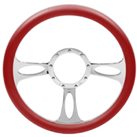 60-72 Steering Wheel, Billet Aluminum, Shadow Style, Red