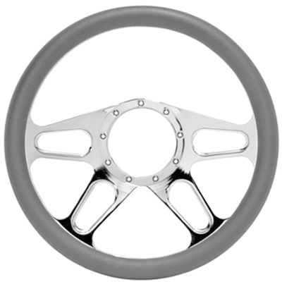 Billet Aluminum Steering Wheel, Tracker Style, Gray Leather