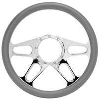 Billet Aluminum Steering Wheel, Tracker Style, Gray Leather