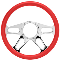 Billet Aluminum Steering Wheel, Tracker Style, Red Leather