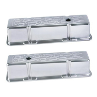 60-72 Valve Covers, Polished Aluminum, Small Block V8, Tall w/ Flames