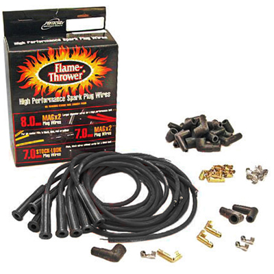 67-74 Camaro V8 Flame Thrower Spark Plug Wires, With Straight Boot, Black