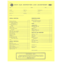 60-72 New Car Inspection and Adjustment Sheet
