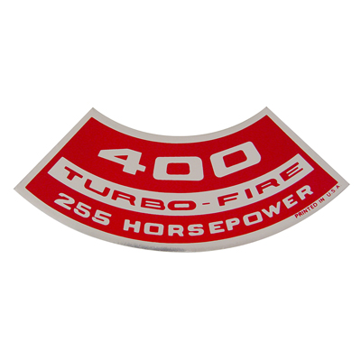 Small Block Air Cleaner Decal, 400 Turbo-Fire 255 Hp