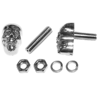 License Plate Bolts w/ Hardware, Skulls, Chrome, Pair